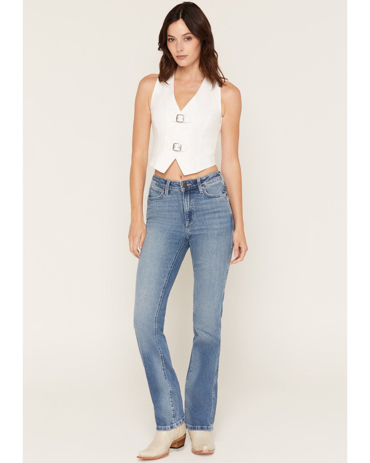 Wrangler Retro Women's Liberty Medium Wash High Rise Bailey Bootcut Stretch Denim Jeans, Medium Wash, hi-res