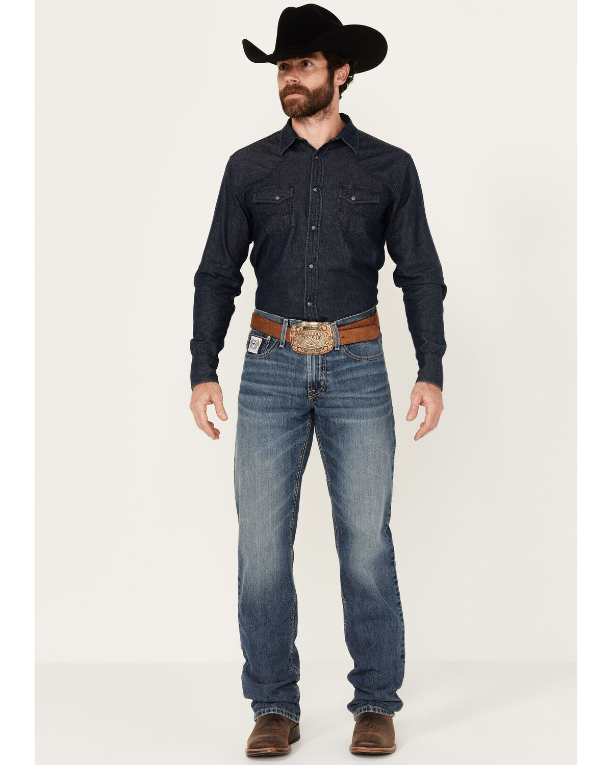 Image #1 - Cinch Men's White Label Medium Stonewash Relaxed Straight Rigid Denim, Medium Wash, hi-res