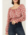 Beyond The Radar Women's Gingham Tie Back Smocked Blouse, Red, hi-res