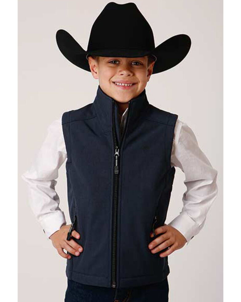 Roper Boys' Textured Softshell Vest, Navy, hi-res