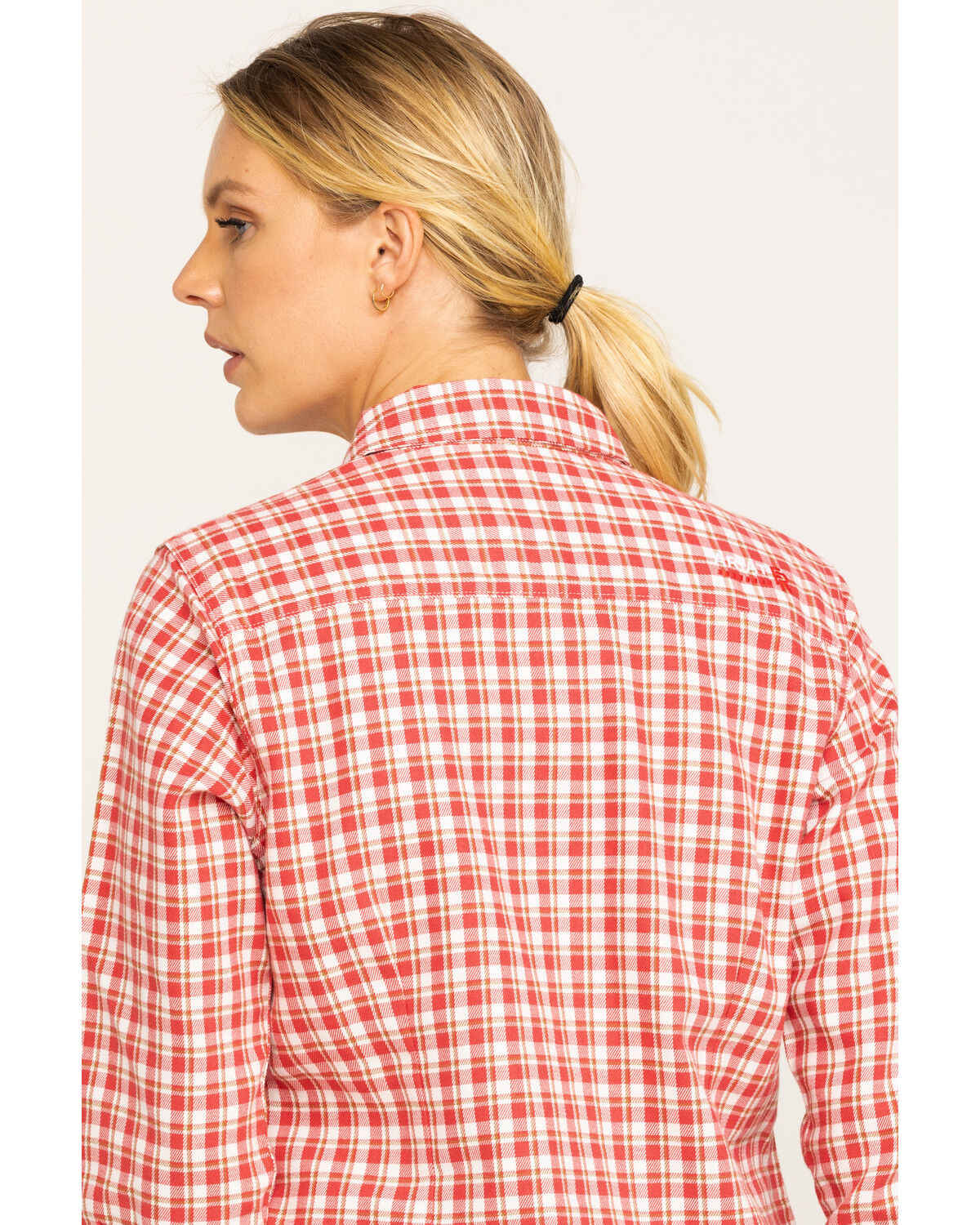Image #5 - Ariat Women's Boot Barn Exclusive FR Talitha Plaid Long Sleeve Work Shirt, Red, hi-res