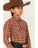 Image #2 - Roper Boys' Plaid Print Long Sleeve Snap Western Shirt, Red, hi-res
