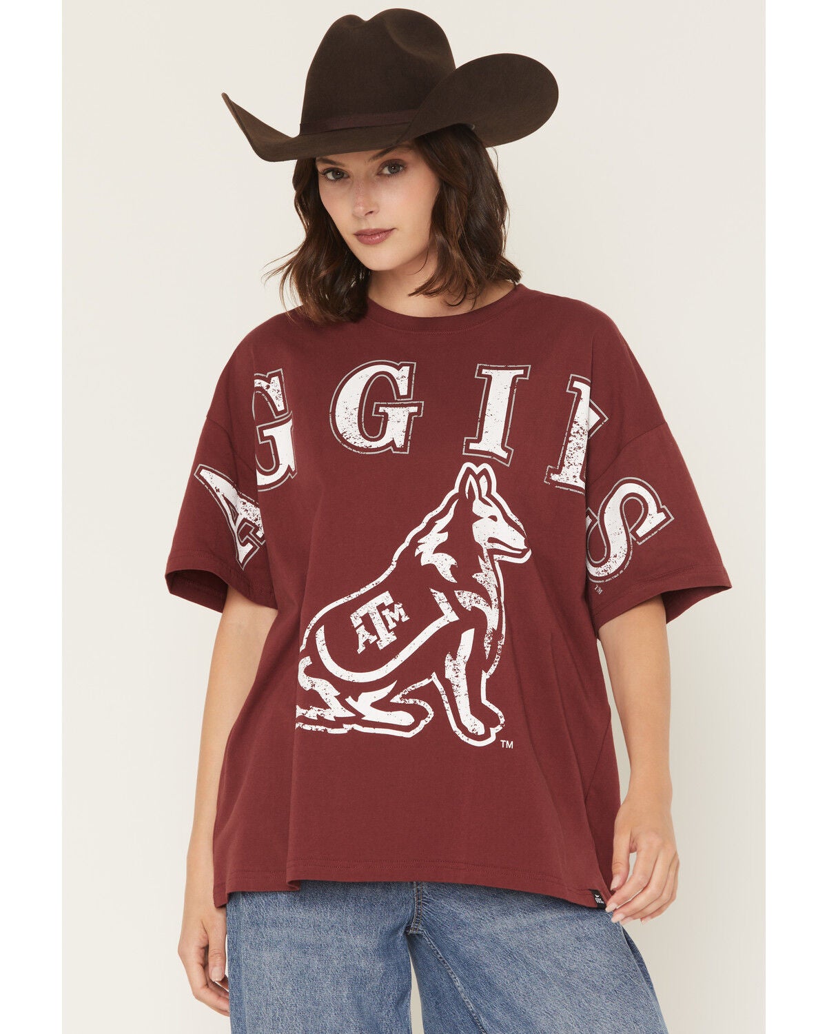 Image #1 - Gameday Women's TAMU Southern Split Short Sleeve Graphic Tee, Maroon, hi-res