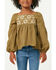Hayden Girls' Floral Petal Embroidered Bodice Long Sleeve Top, Olive, hi-res