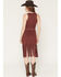 Image #4 - Rock & Roll Denim Women's Faux Suede Fringe Belted Sleeveless Midi Dress, Wine, hi-res