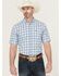 Image #1 - Ariat Men's Cal Pro Series Plaid Print Short Sleeve Button-Down Stretch Western Shirt - Tall, Light Blue, hi-res