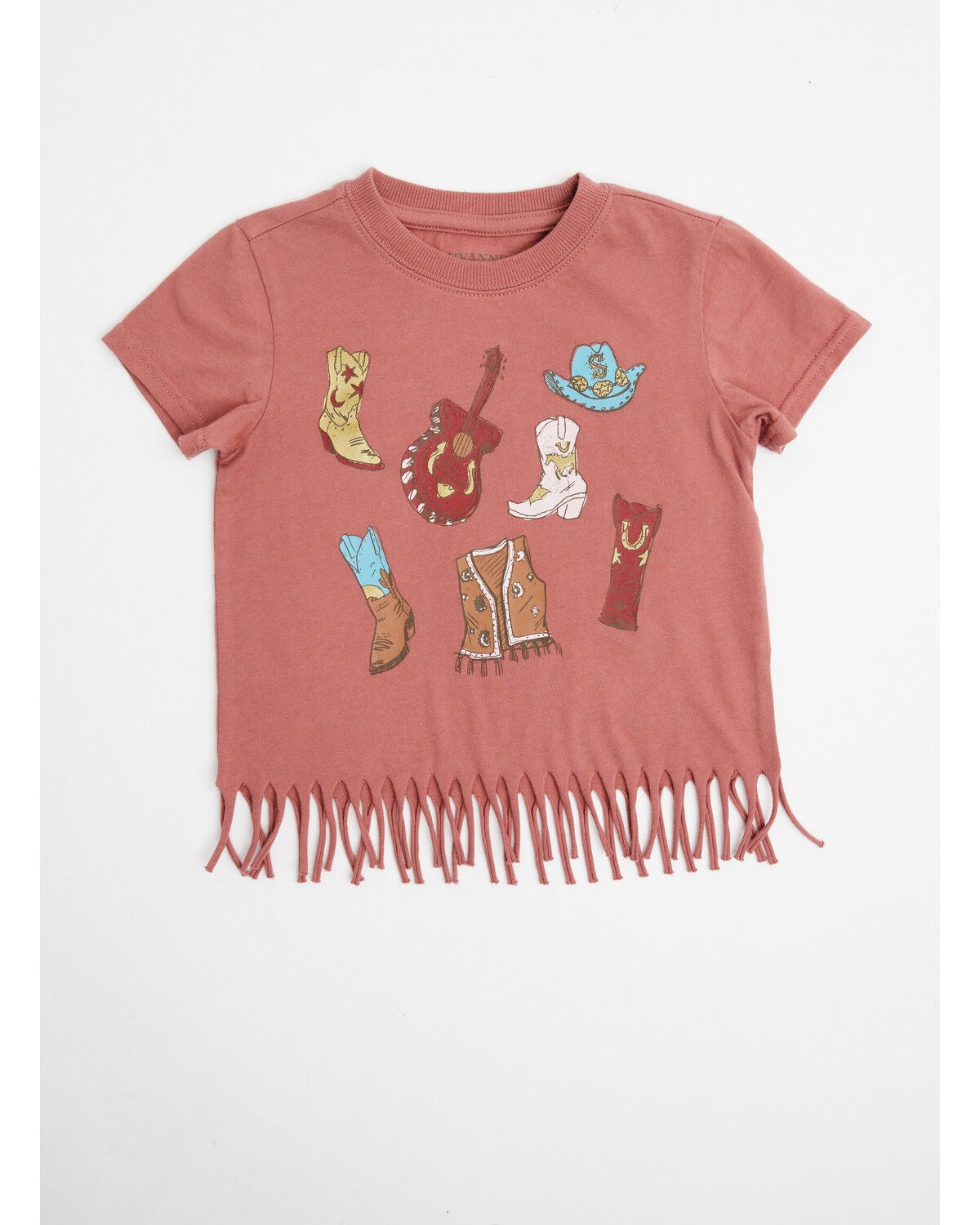 Shyanne Girls' Boot Party Fringe Hem Short Sleeve Graphic Tee, Rose, hi-res