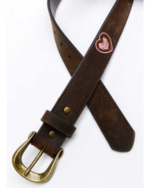Image #2 - Shyanne Girls' Heart Leather Belt, Brown, hi-res