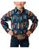 Image #1 - Roper Boys' Vintage Style Vertical Southwestern Print Long Sleeve Snap Western Shirt, Blue, hi-res