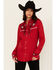 Image #1 - Wrangler Women's Floral Embroidered Long Sleeve Snap Western Shirt, Red, hi-res
