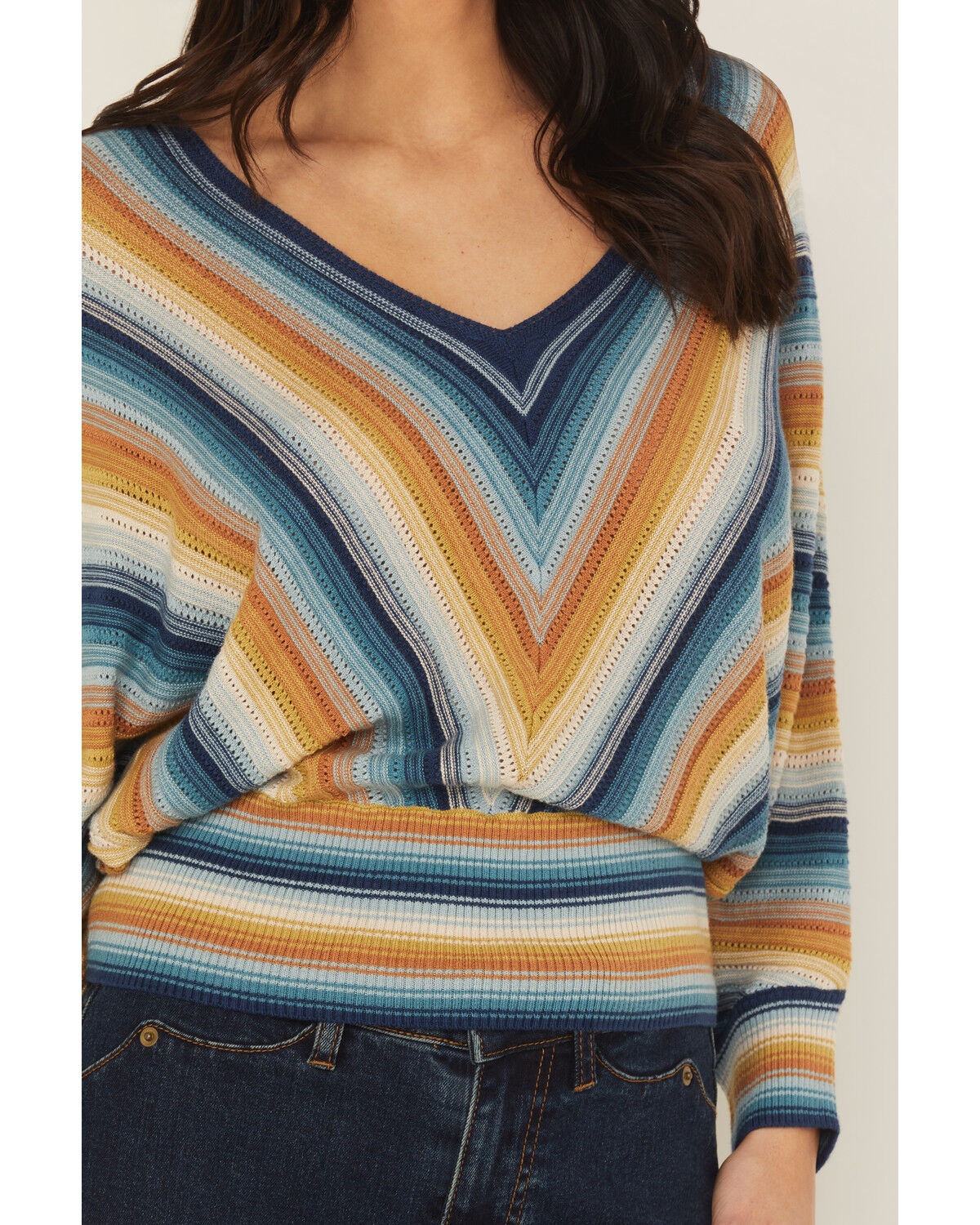 Image #3 - Shyanne Women's Striped Dolman Sleeve Sweater, Navy, hi-res