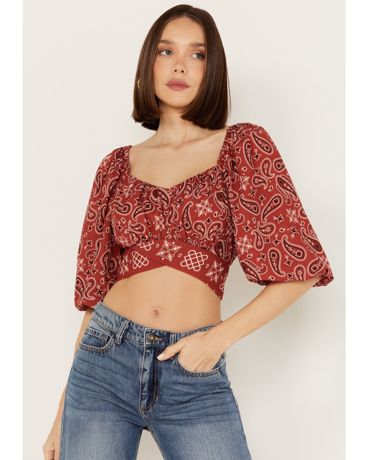 Image #1 - Beyond The Radar Women's Bandana Print Tie Back Top, Rust Copper, hi-res