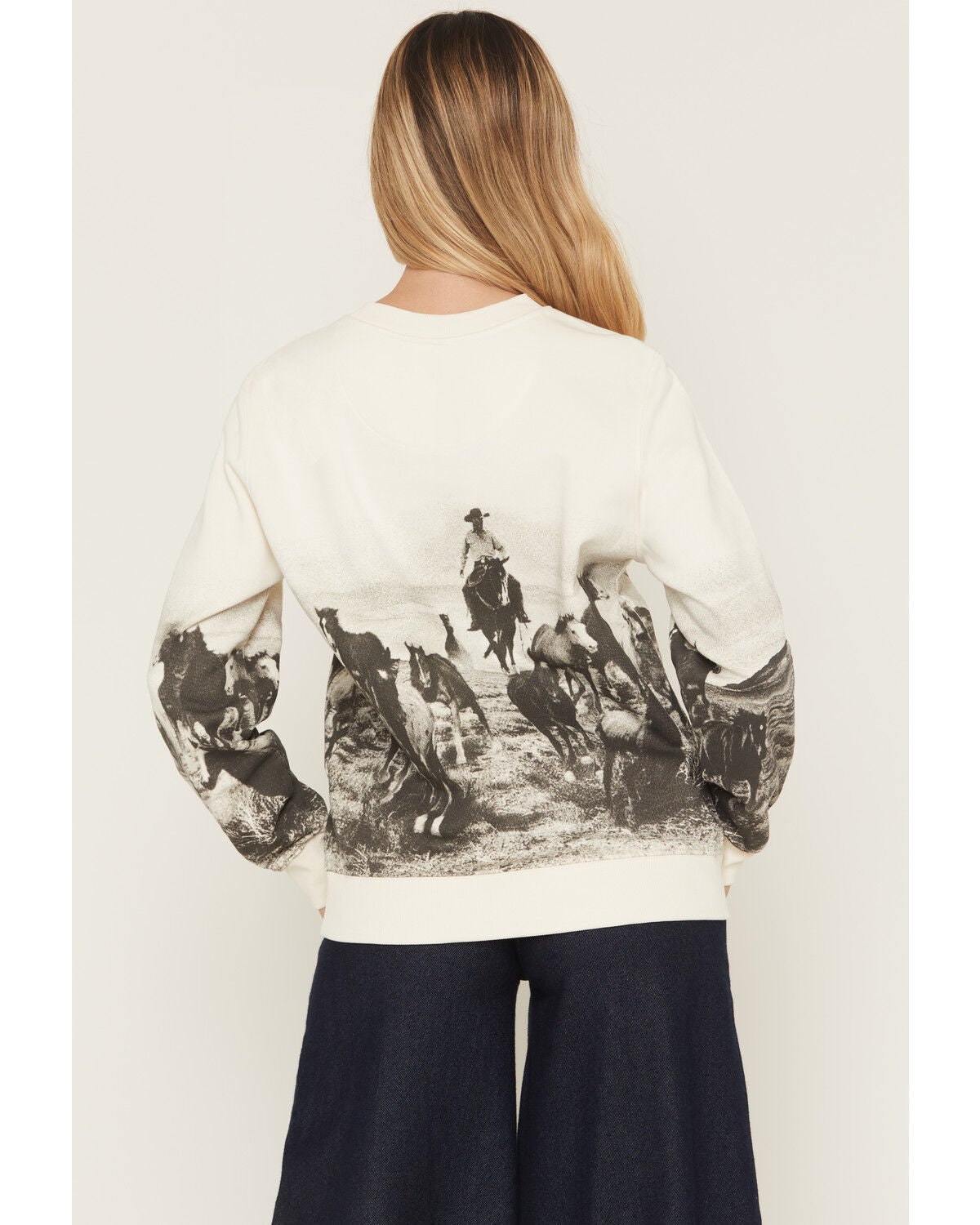 Image #4 - Wrangler Retro Women's Running Horses Graphic Crewneck, White, hi-res