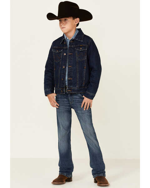 Image #2 - Wrangler Boys' Rodeo Medium Wash Stripe Lined Button-Front Denim Jacket , , hi-res