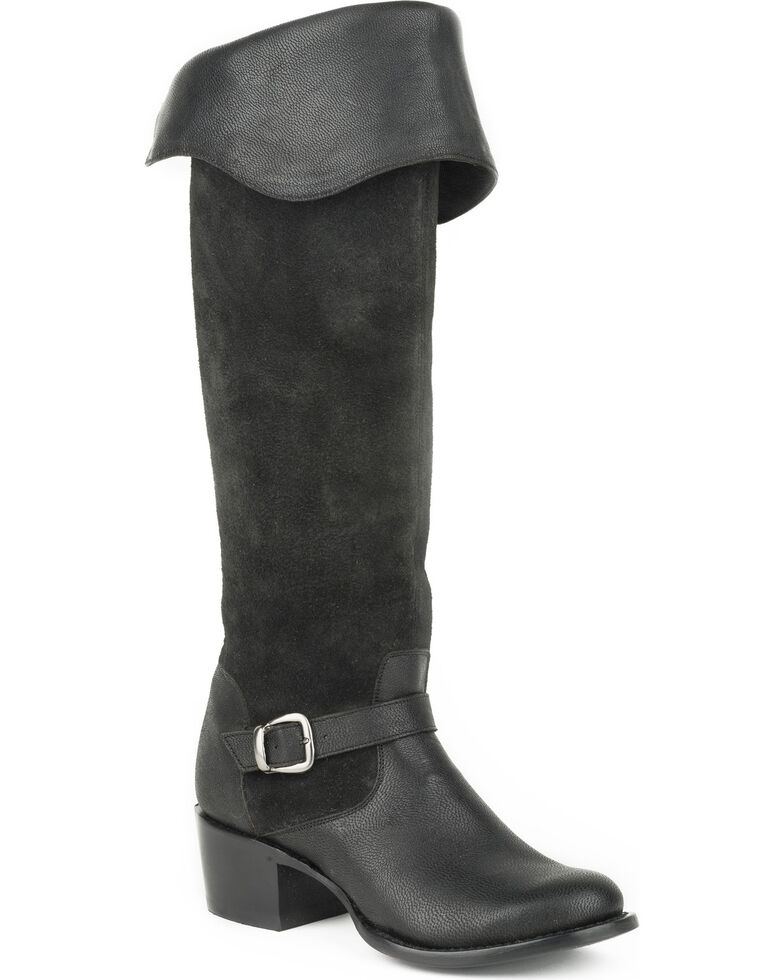 Stetson Women's Bianca Black Goat Over the Knee Riding Boots - Round Toe, Black, hi-res