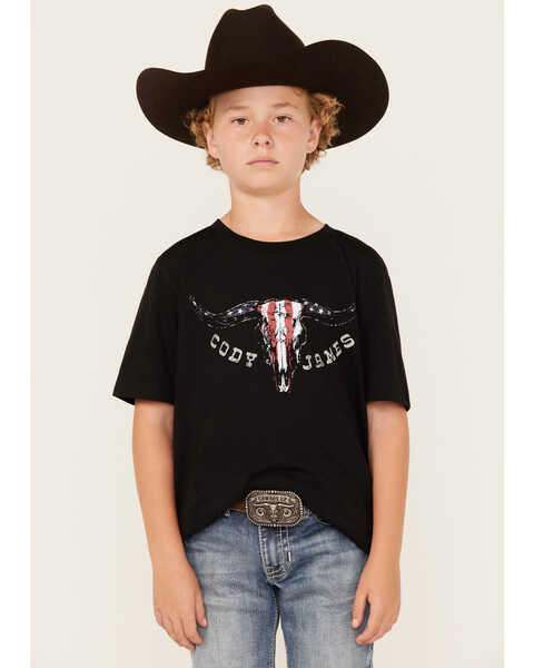 Cody James Boys' Bull Skull Short Sleeve Graphic T-Shirt , Black, hi-res