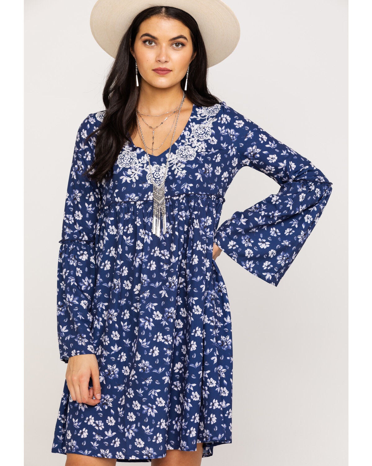 Roper Women's Floral Print Mini Dress, Blue, hi-res
