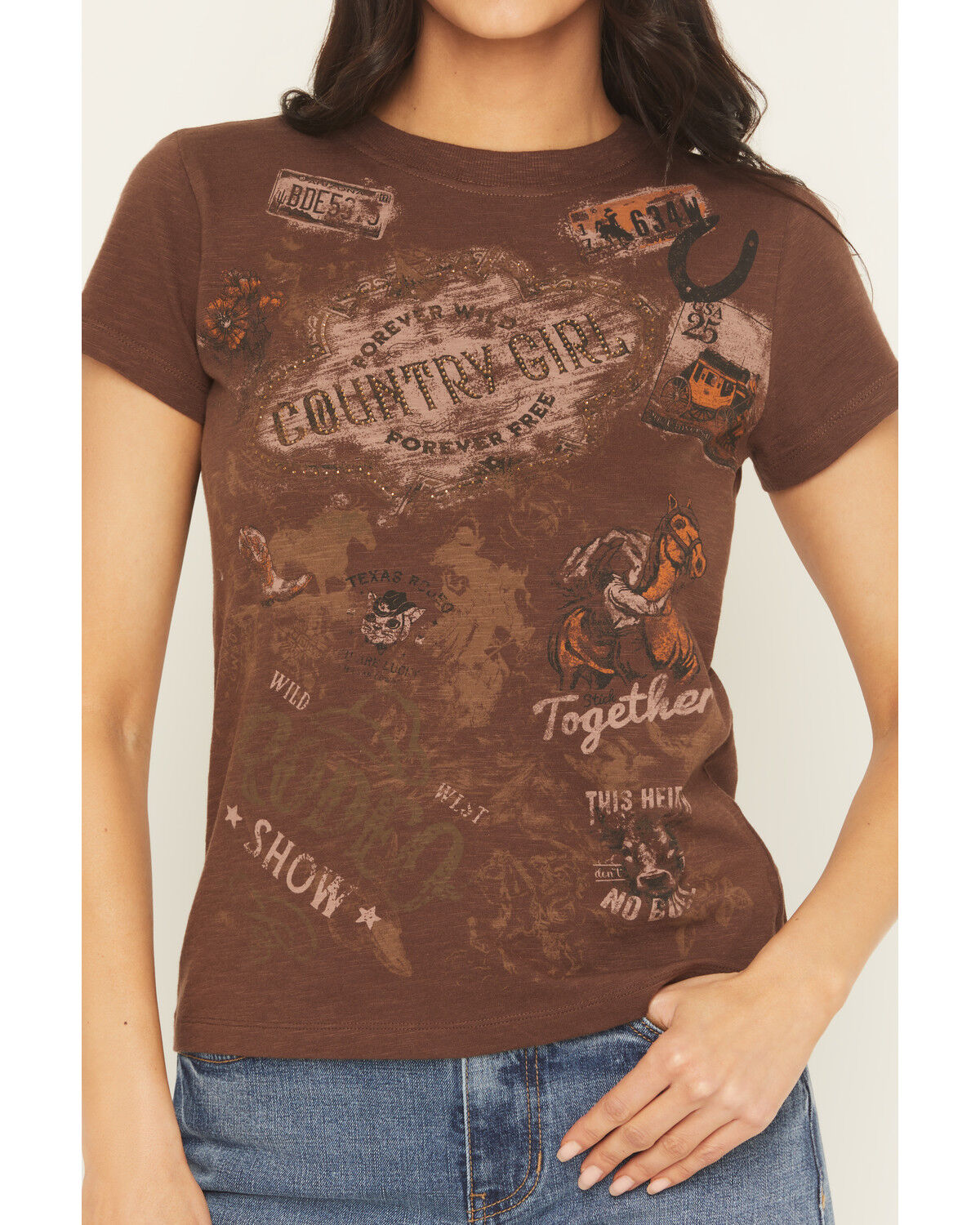 Image #3 - Shyanne Women's Country Girl rhinestone Short Sleeve Graphic Tee, Brown, hi-res