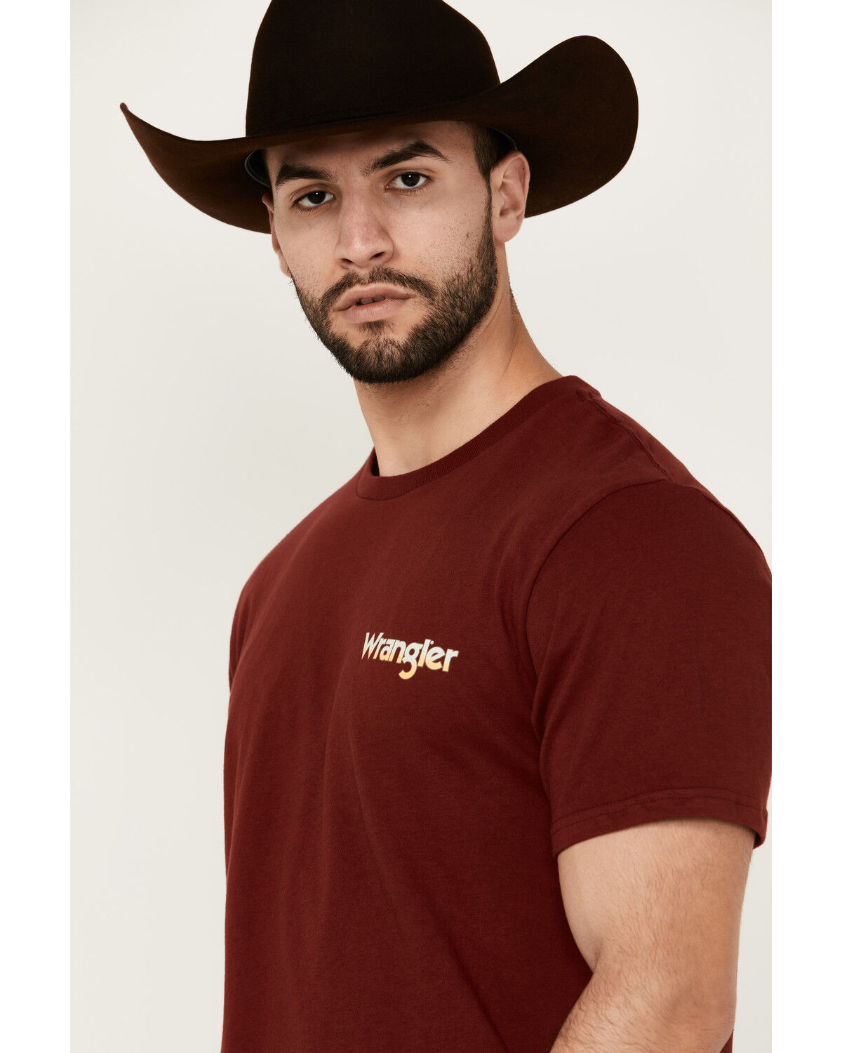 Image #2 - Wrangler Men's Boot Barn Exclusive Cowboy Southwestern Short Sleeve Graphic T-Shirt, Burgundy, hi-res