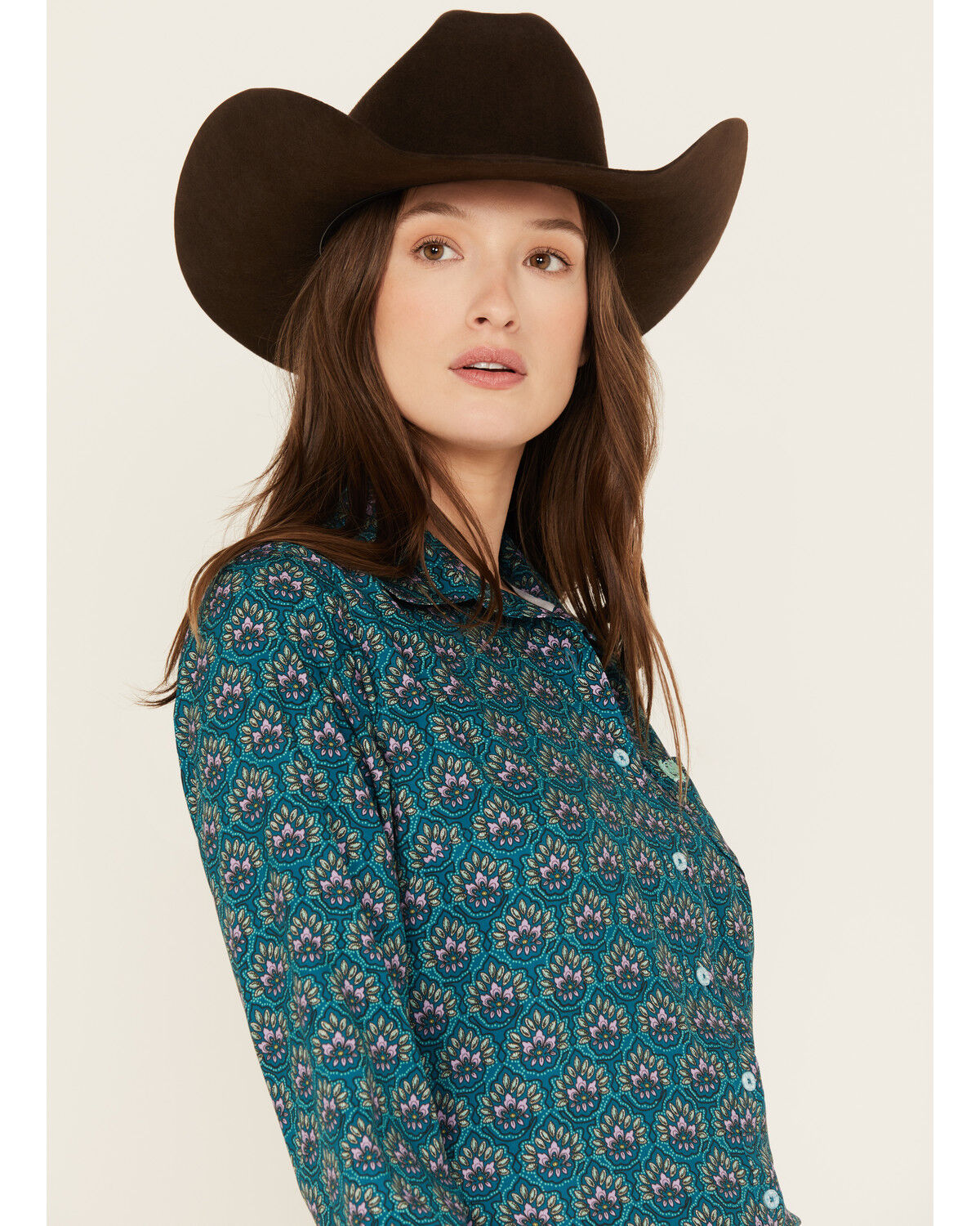 Image #2 - Cinch Women's ARENAFLEX® Floral Long Sleeve Button Down Western Shirt, Teal, hi-res