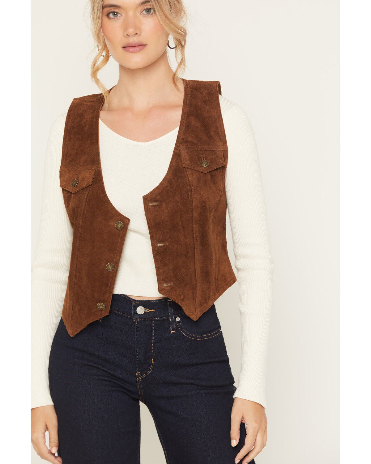 Image #3 - Scully Women's Suede Button-Down Vest, Chocolate, hi-res