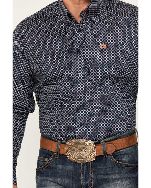 Cinch Men's Diamond Arrow Print Long Sleeve Button-Down Stretch Western Shirt , Navy, hi-res