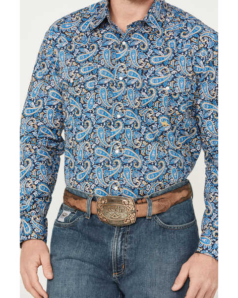 Image #3 - Roper Men's Amarillo Clear Skies Long Sleeve Pearl Snap Western Shirt, Blue, hi-res