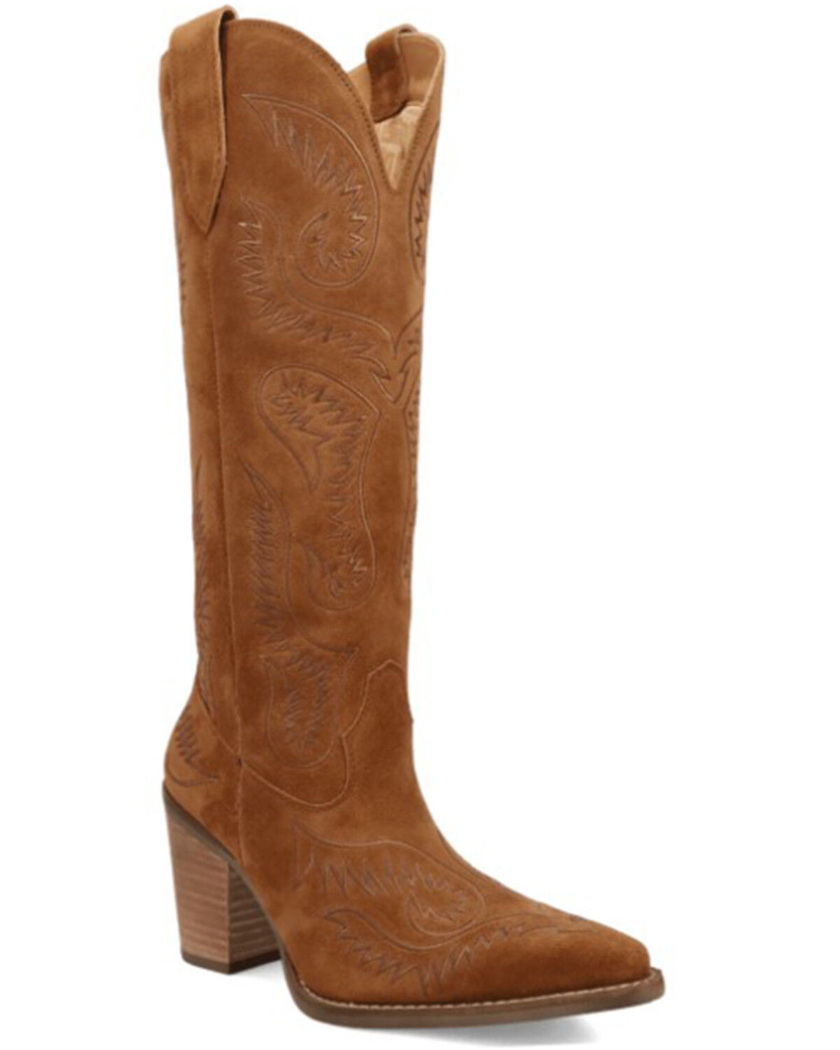 Image #1 - Dingo Women's Evita Suede Tall Western Boots - Snip Toe, Camel, hi-res