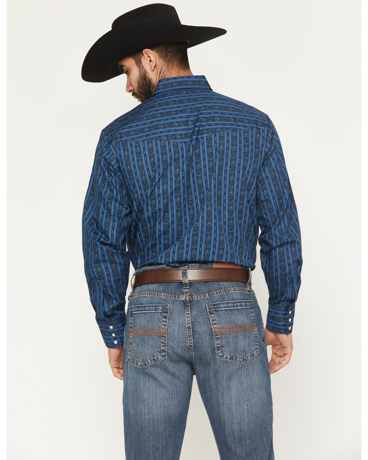 Image #4 - Ely Walker Men's Wallpaper Floral Stripe Print Long Sleeve Snap Western Shirt, Navy, hi-res