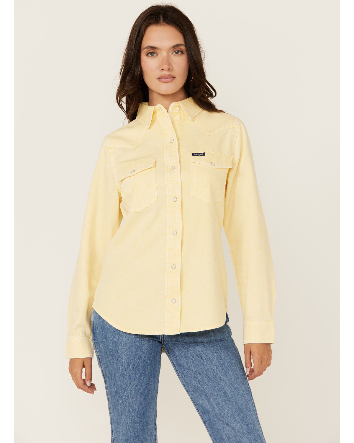 Image #1 - Wrangler Retro Women's Solid Long Sleeve Snap Western Shirt, Yellow, hi-res