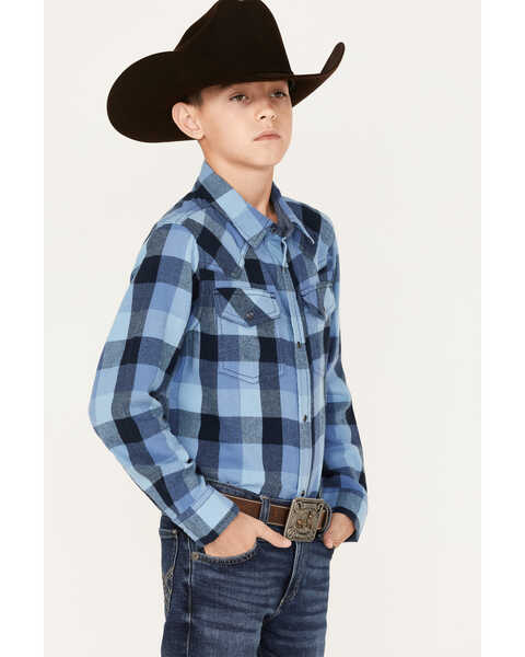 Image #2 - Cody James Boys' Plaid Print Long Sleeve Snap Western Flannel Shirt, Navy, hi-res