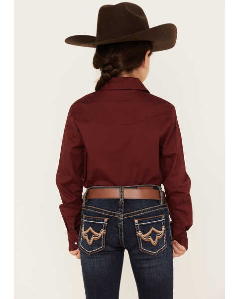 Image #4 - Shyanne Girls' Embroidered Long Sleeve Western Button-Down Shirt, Wine, hi-res