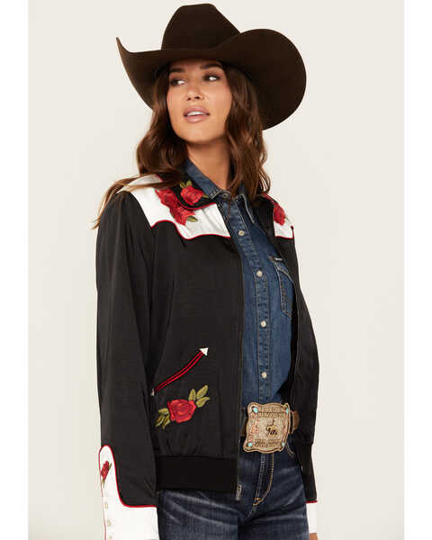 Image #2 - Ariat X Rodeo Quincy Women's Floral Bomber Jacket , Black, hi-res