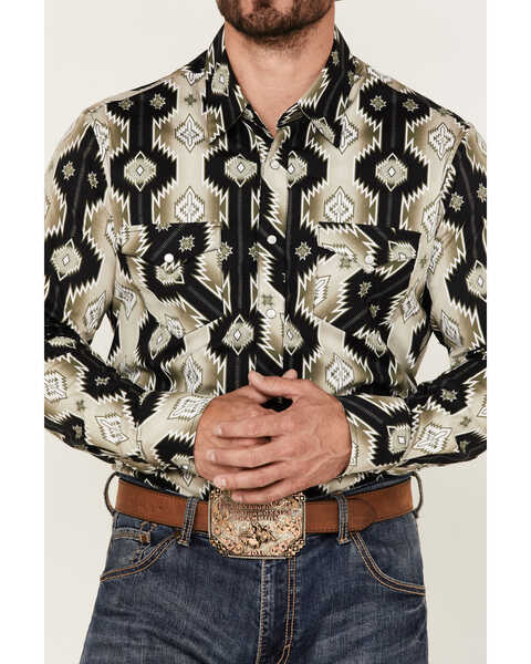 Image #3 - Rock & Roll Denim Men's Vertical Olive Southwestern Print Long Sleeve Snap Western Shirt , Olive, hi-res
