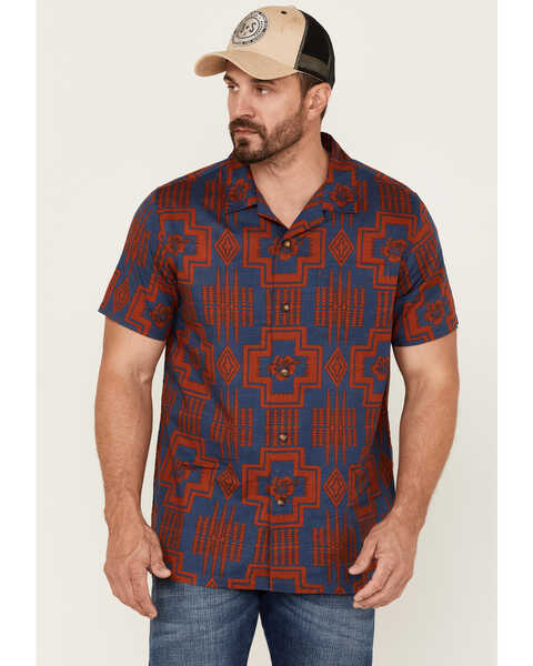 Image #1 - Pendleton Men's Hula Girl Tropical Print Short Sleeve Button-Down Western Shirt , Red, hi-res