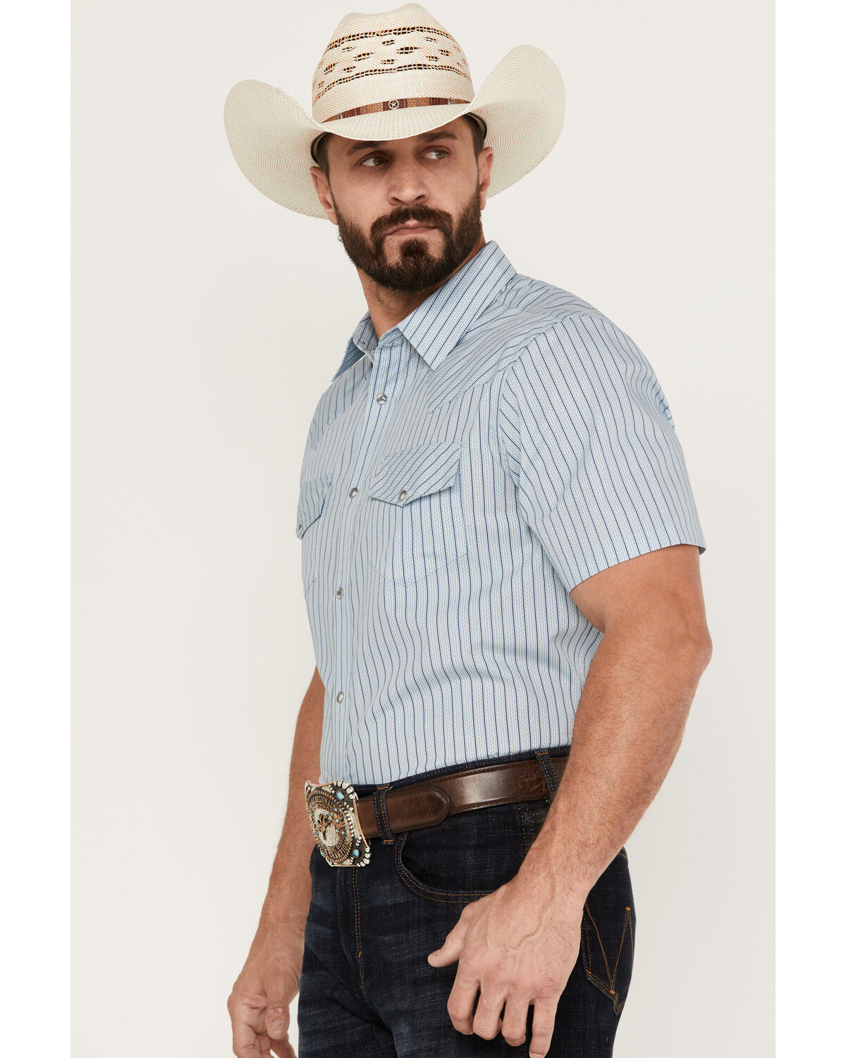 Image #2 - Gibson Men's Wildcat Striped Short Sleeve Western Snap Shirt, , hi-res