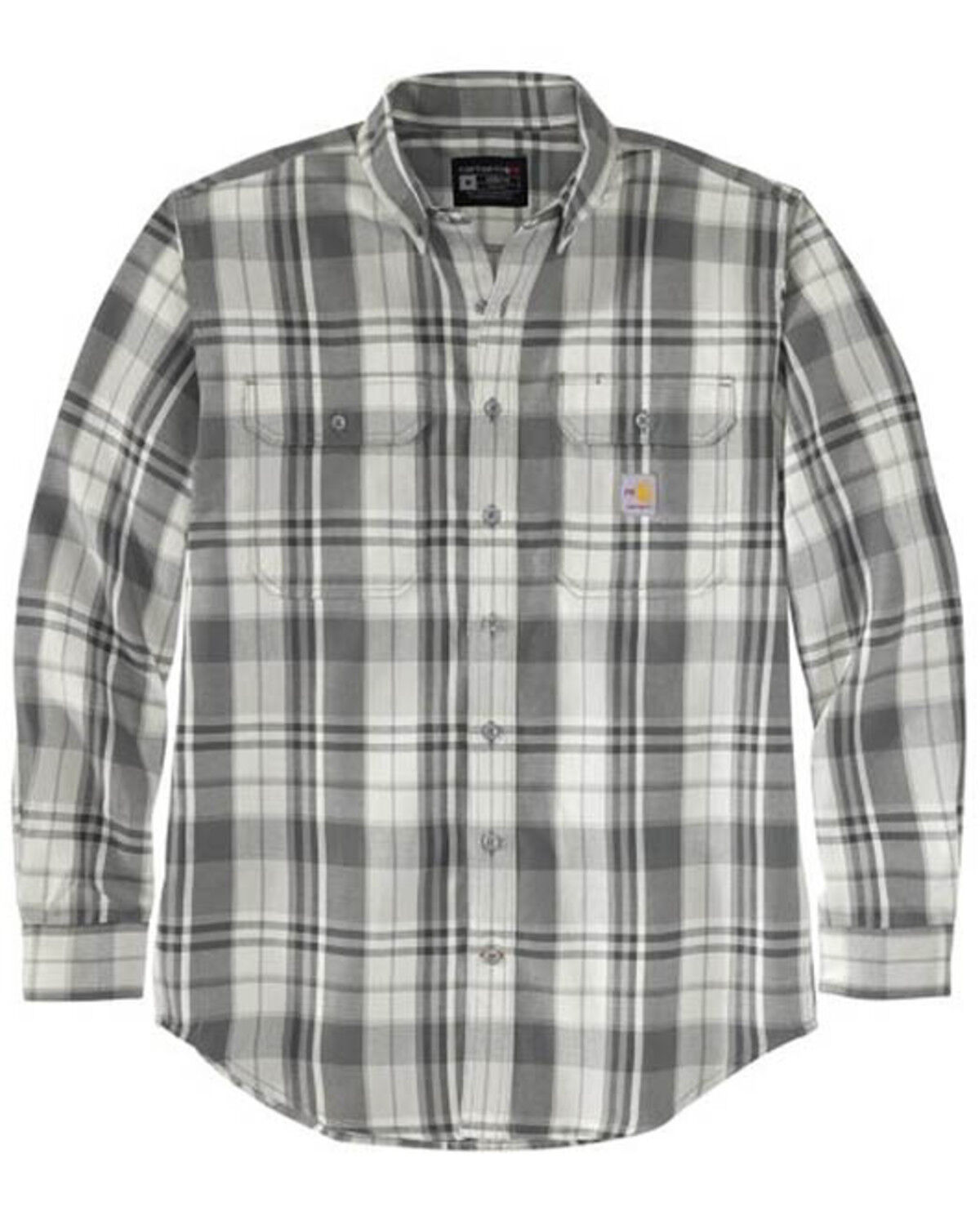 Image #1 - Carhartt Men's FR Force® Loose Fit Midweight Plaid Print Long Sleeve Button-Down Work Shirt, Black/grey, hi-res