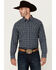 Image #1 - Blue Ranchwear Men's Elk Plaid Print Long Sleeve Snap Western Shirt, Indigo, hi-res