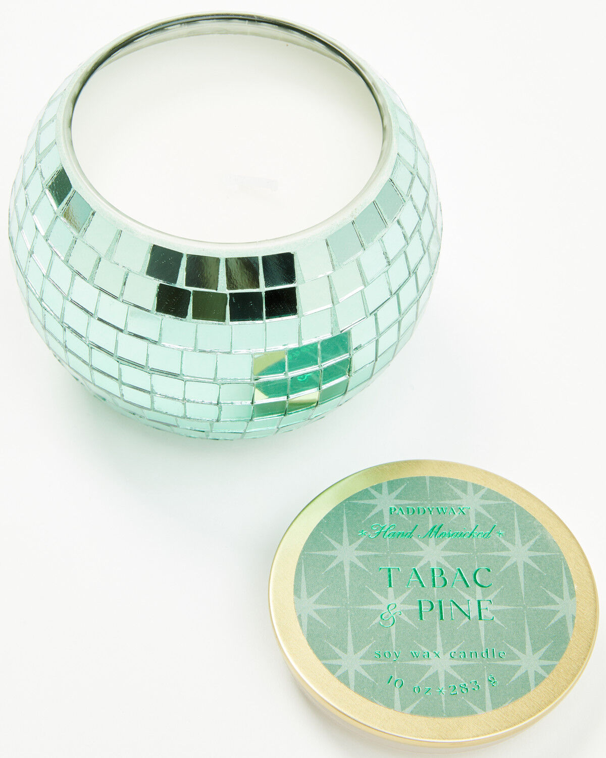 Image #1 - Paddywax Magique 10oz Tabac and Pine Glass Disco Ball Candle, Green, hi-res