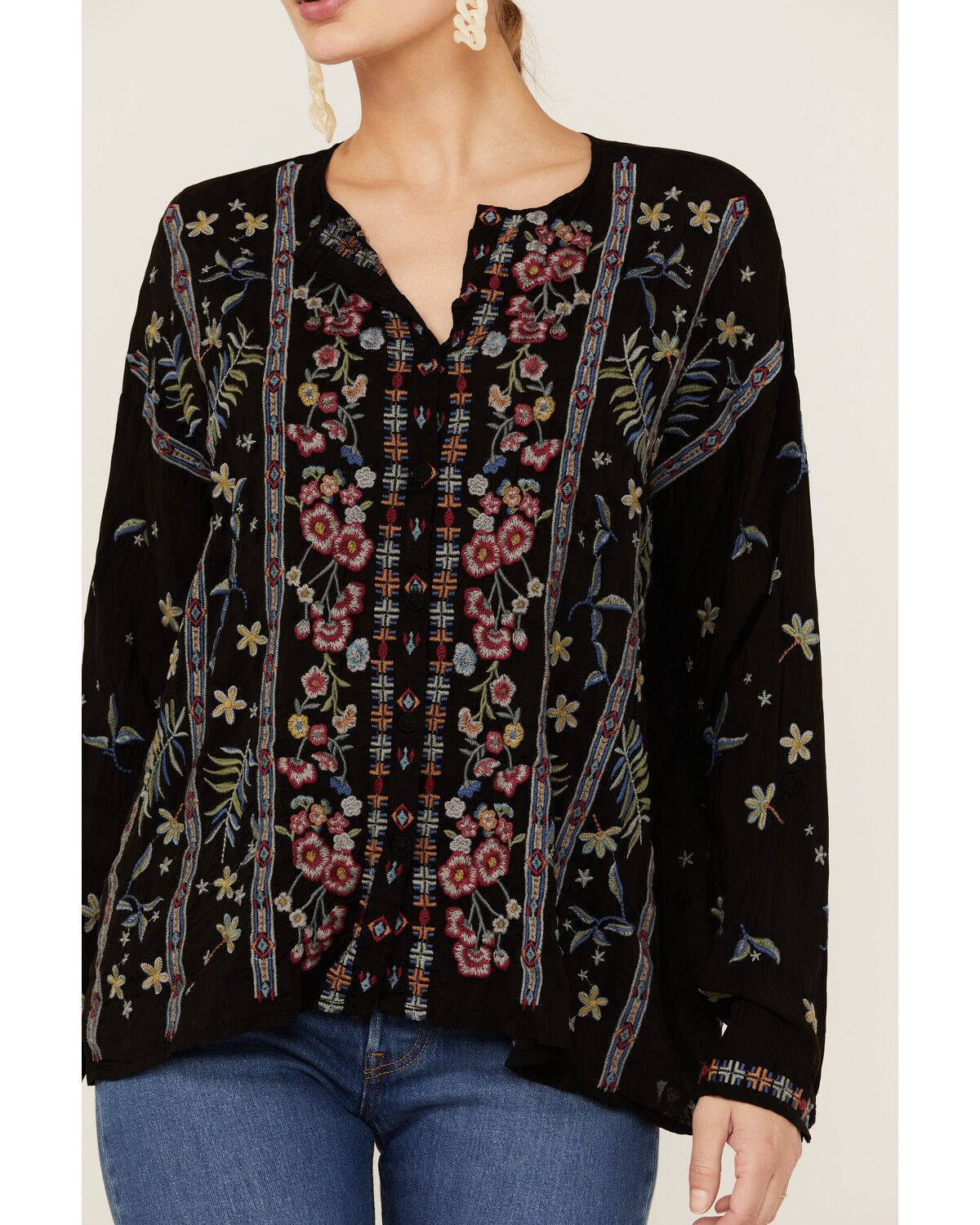 Image #2 - Johnny Was Women's Garden Embroidered Stripe Blouse, Black, hi-res