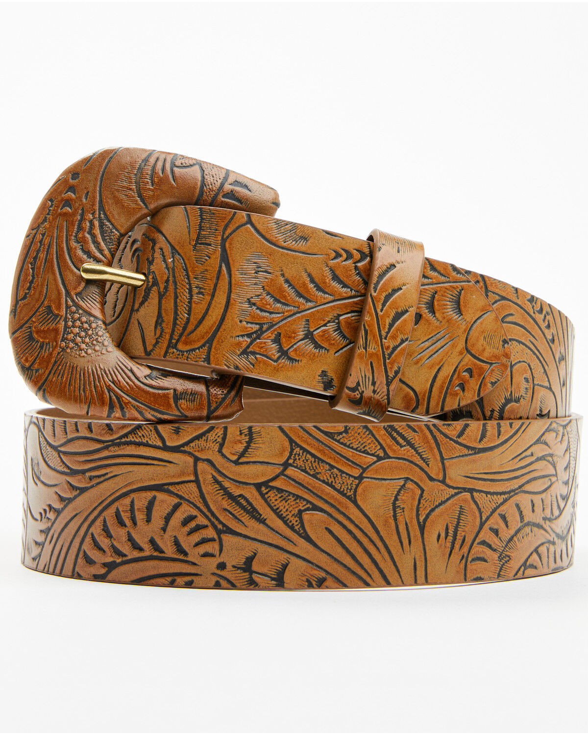 Image #1 - Shyanne Women's Tooled Buckle Belt, Brown, hi-res
