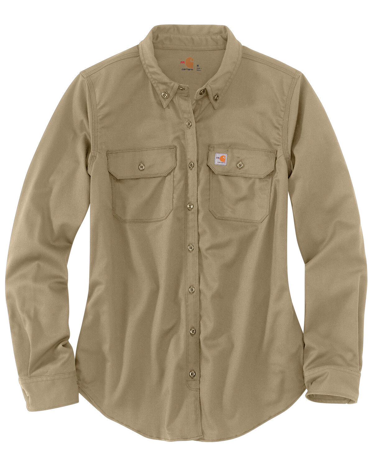 Image #2 - Carhartt Women's FR Solid Rugged Flex Long Sleeve Button-Down Work Shirt, Beige/khaki, hi-res