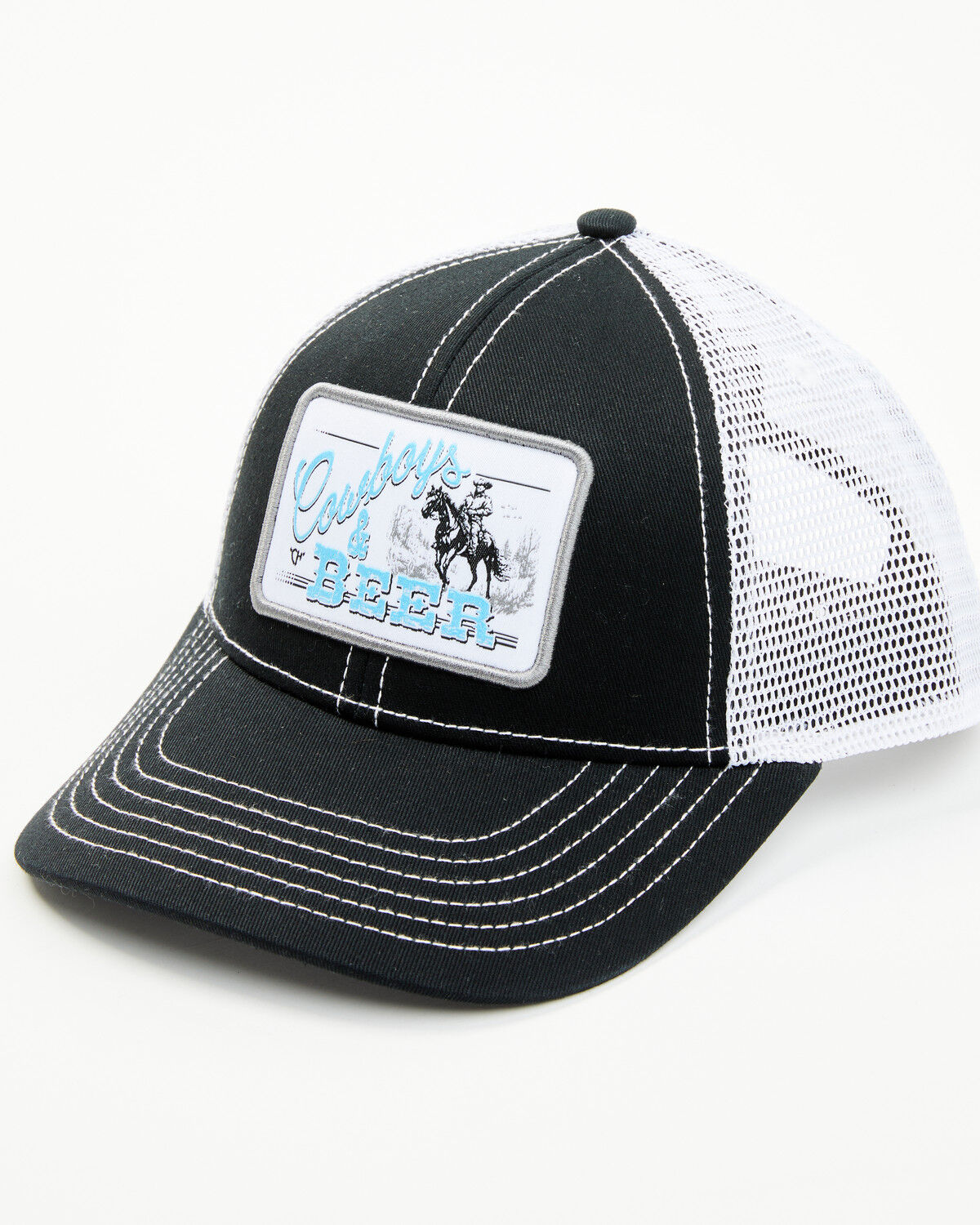 Image #1 - Cowgirl Hardware Men's Cowboys and Beer Ball Cap, Black/white, hi-res