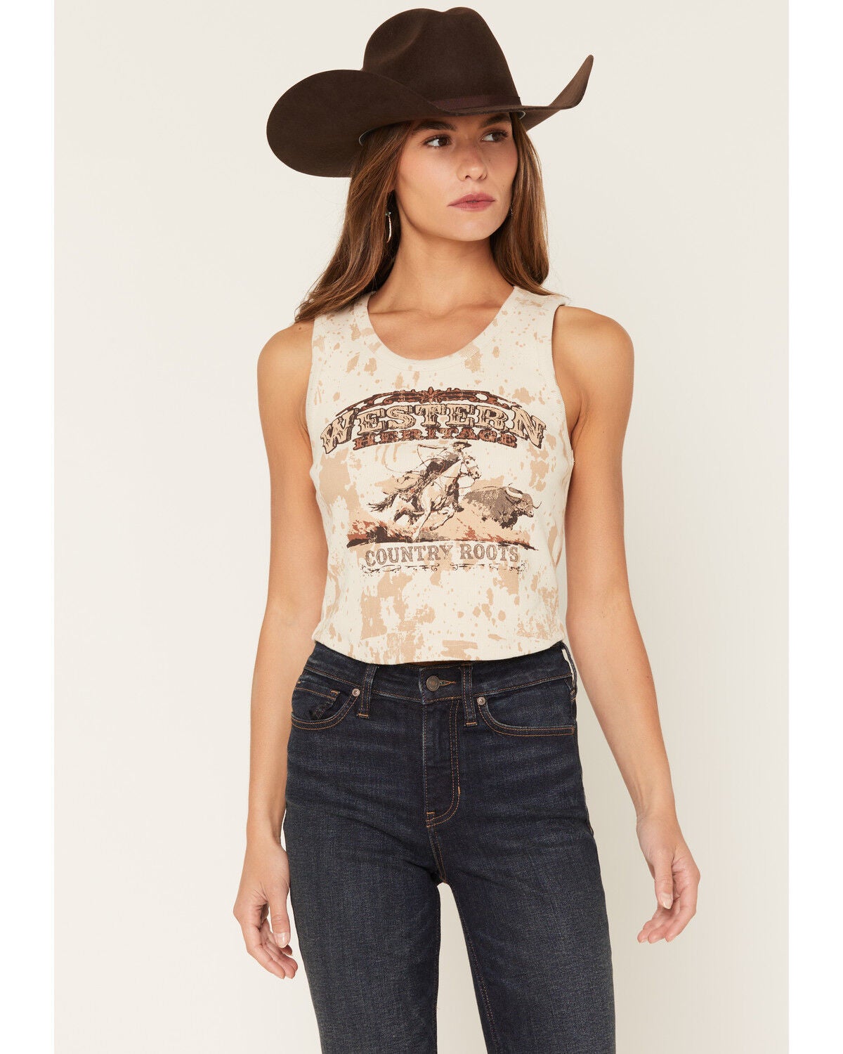 Shyanne Women's Western Heritage Cropped Graphic Tank, Natural, hi-res