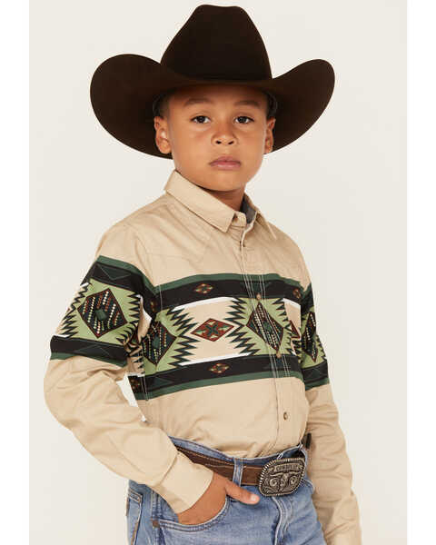 Image #2 - Cody James Boys' Plaid Print Long Sleeve snap Western Shirt, Tan, hi-res