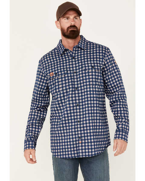 Image #1 - Hawx Men's FR Plaid Print Lightweight Button-Down Stretch Work Shirt, Blue, hi-res