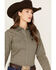 Image #2 - Cinch Women's Geo Print Long Sleeve Snap Western Shirt, Olive, hi-res