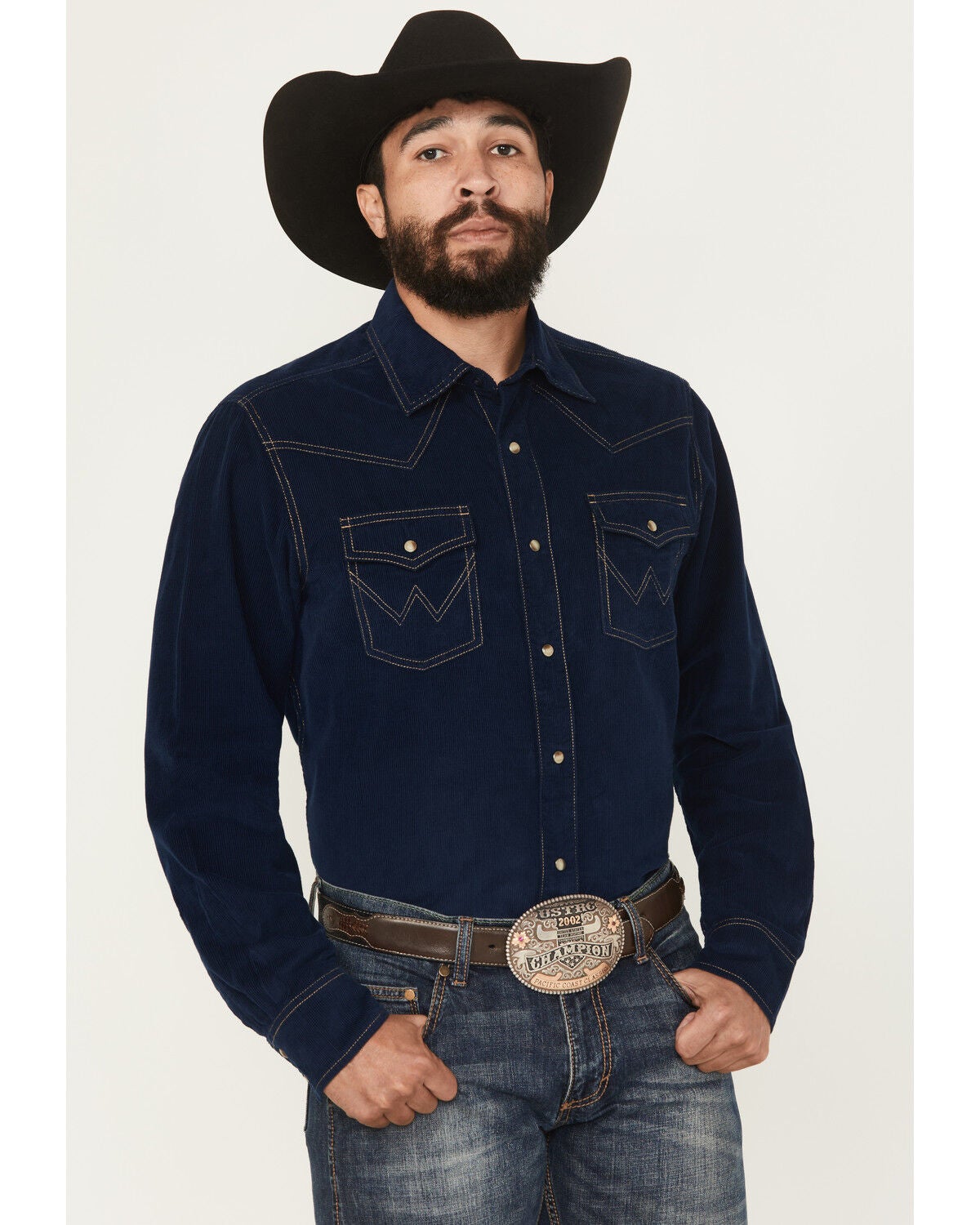 Image #1 - Wrangler Retro Men's Solid Corduroy Long Sleeve Snap Western Shirt, Navy, hi-res