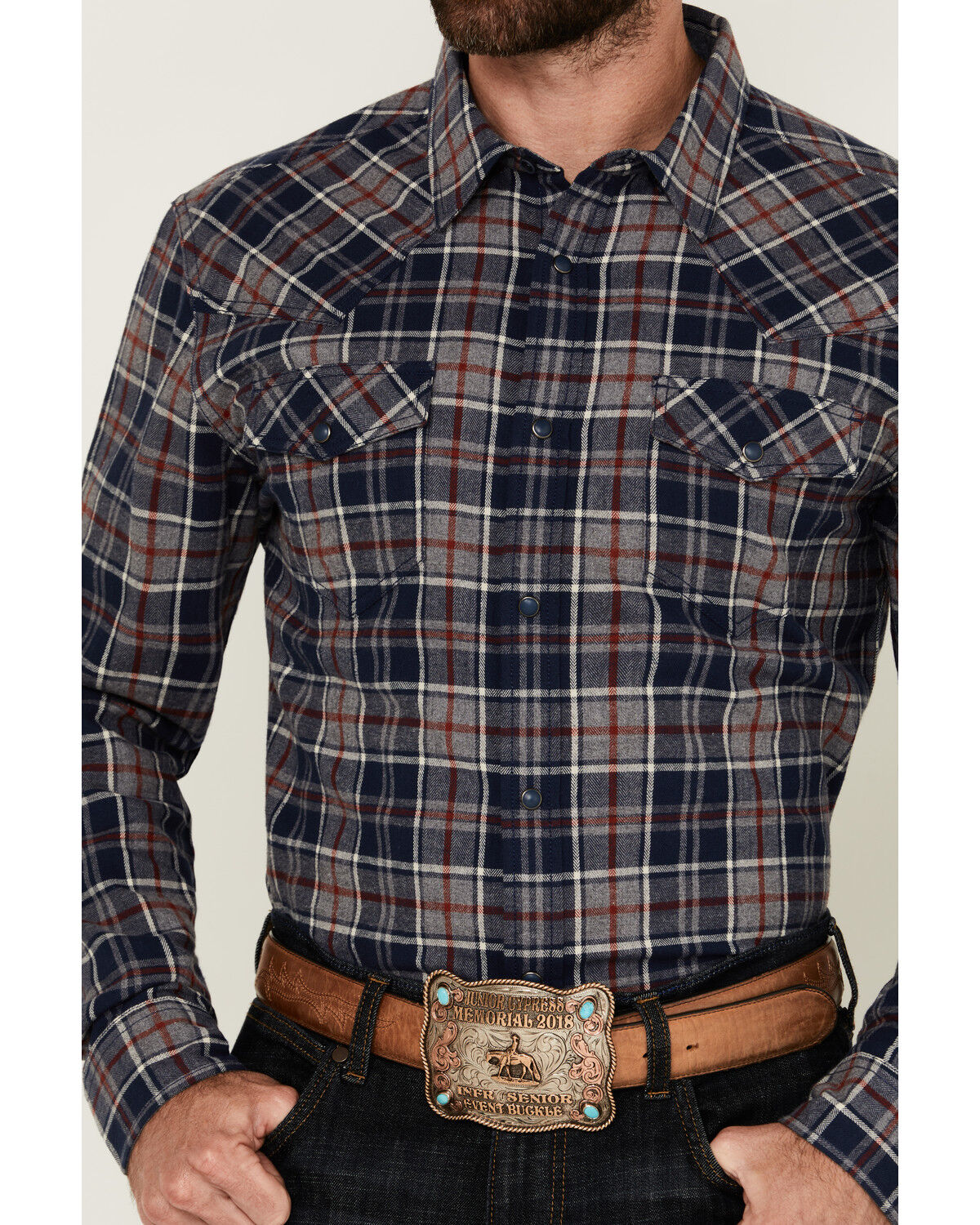 Image #3 - Cody James Men's Poker Plaid Print Long Sleeve Snap Western Shirt - Big, Navy, hi-res