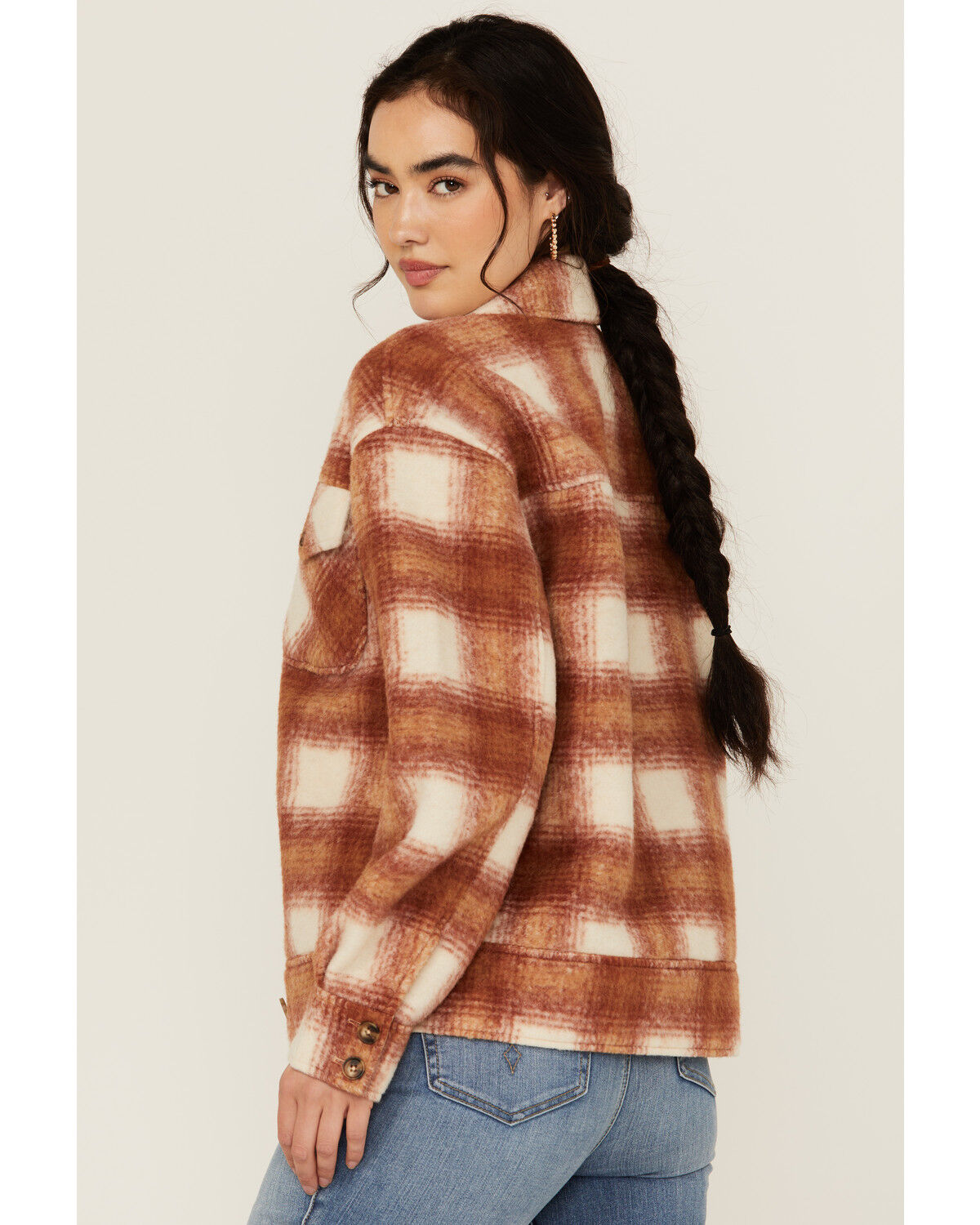 Image #4 - Cleo + Wolf Women's Cole Plaid Print Shacket, Brandy Brown, hi-res